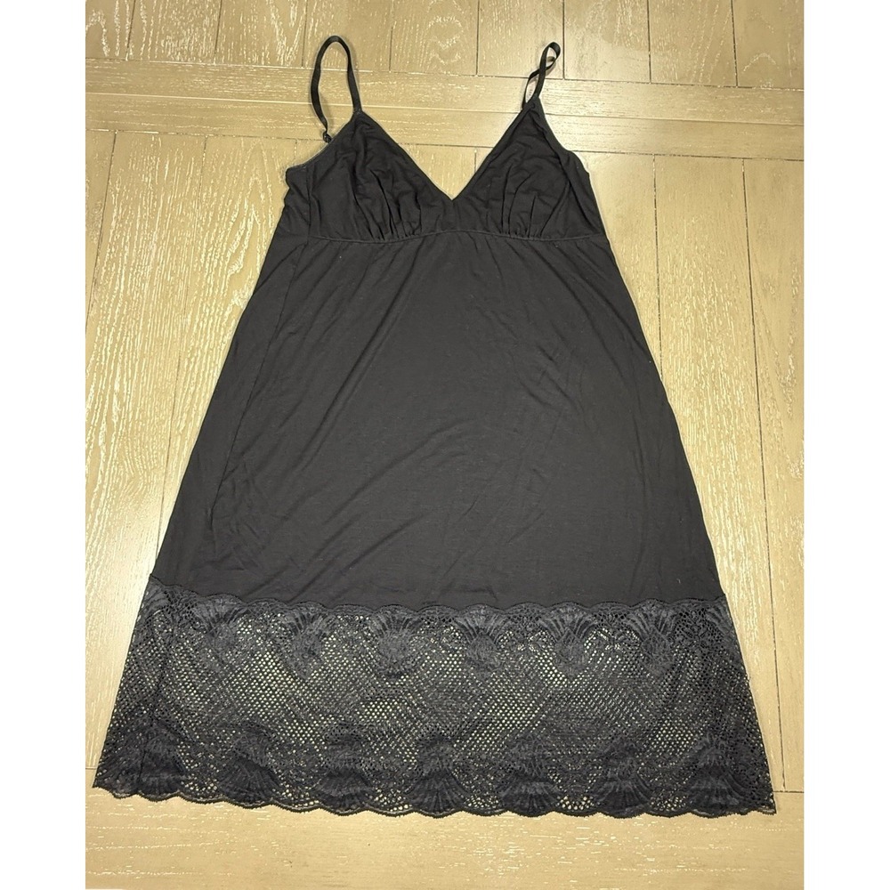 Ajour Womens Slip Chemise XXL Black Lace Trim‎ Nightgown Romantic